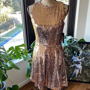 Lulus Gold Sequin Embellished Cocktail Party Mini Dress